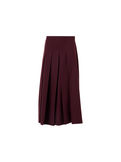 Designer Pleated Midi Skort in Wool Gabardine - red
