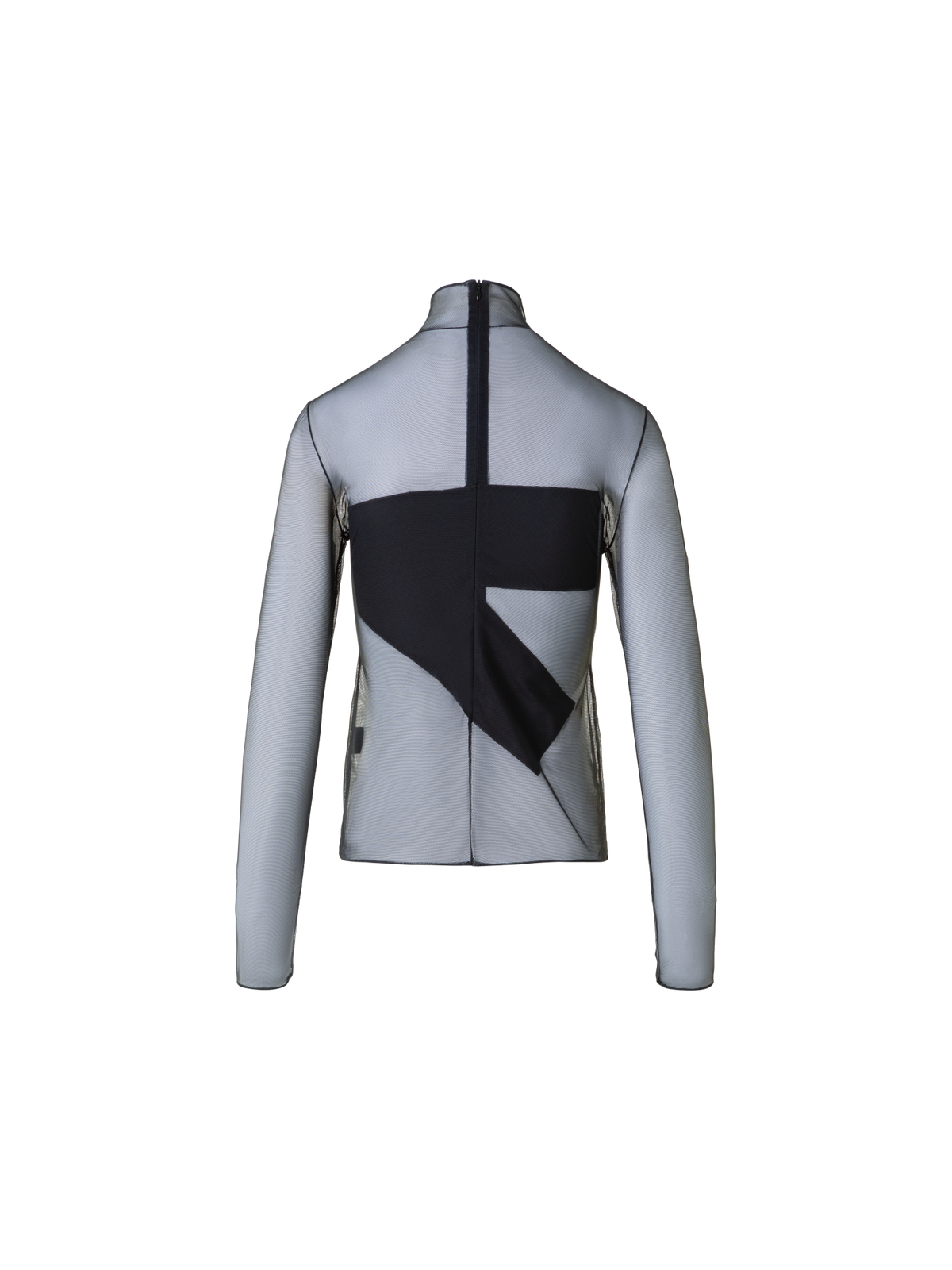 Designer Sheer Fitted Mock Neck Top with Zigzag Detail - black - neutral