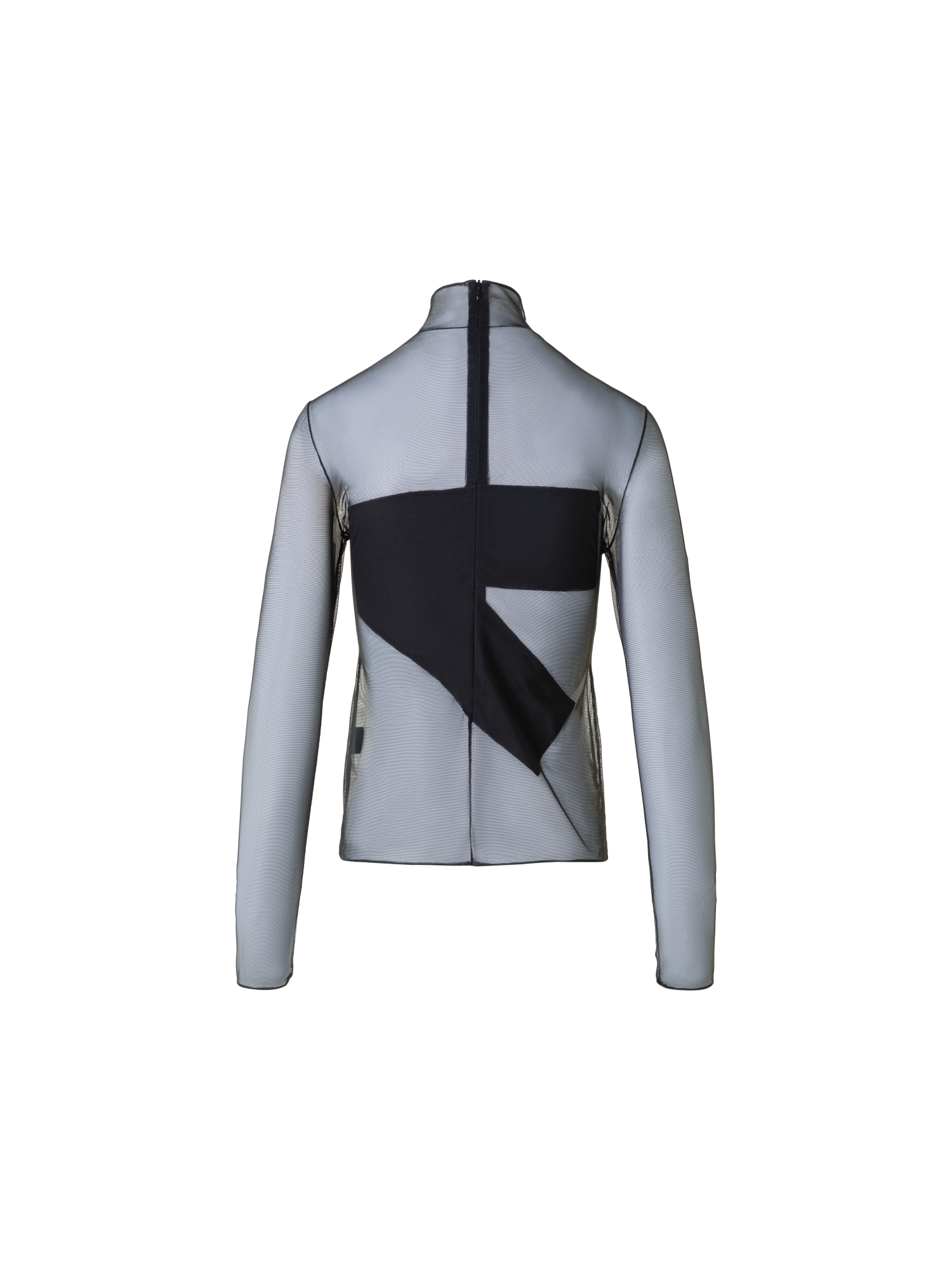 Designer Sheer Fitted Mock Neck Top with Zigzag Detail - black - neutral