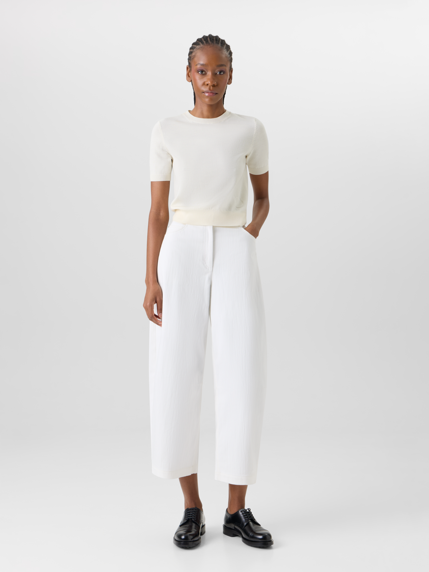 Designer Farrow Pants in Cotton-Stretch Denim - white 