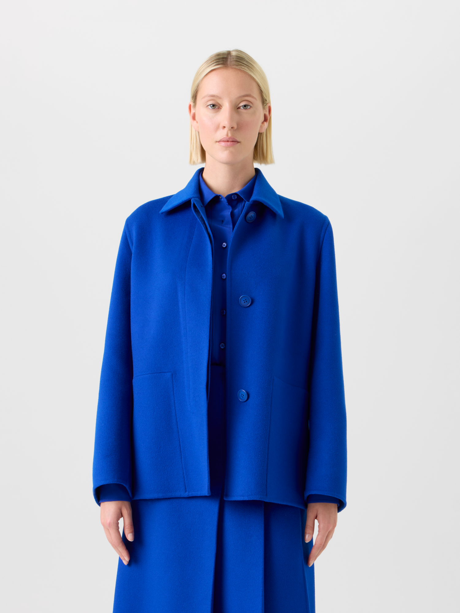 Designer Long Cashmere Double-Face Shirt Jacket - blue 