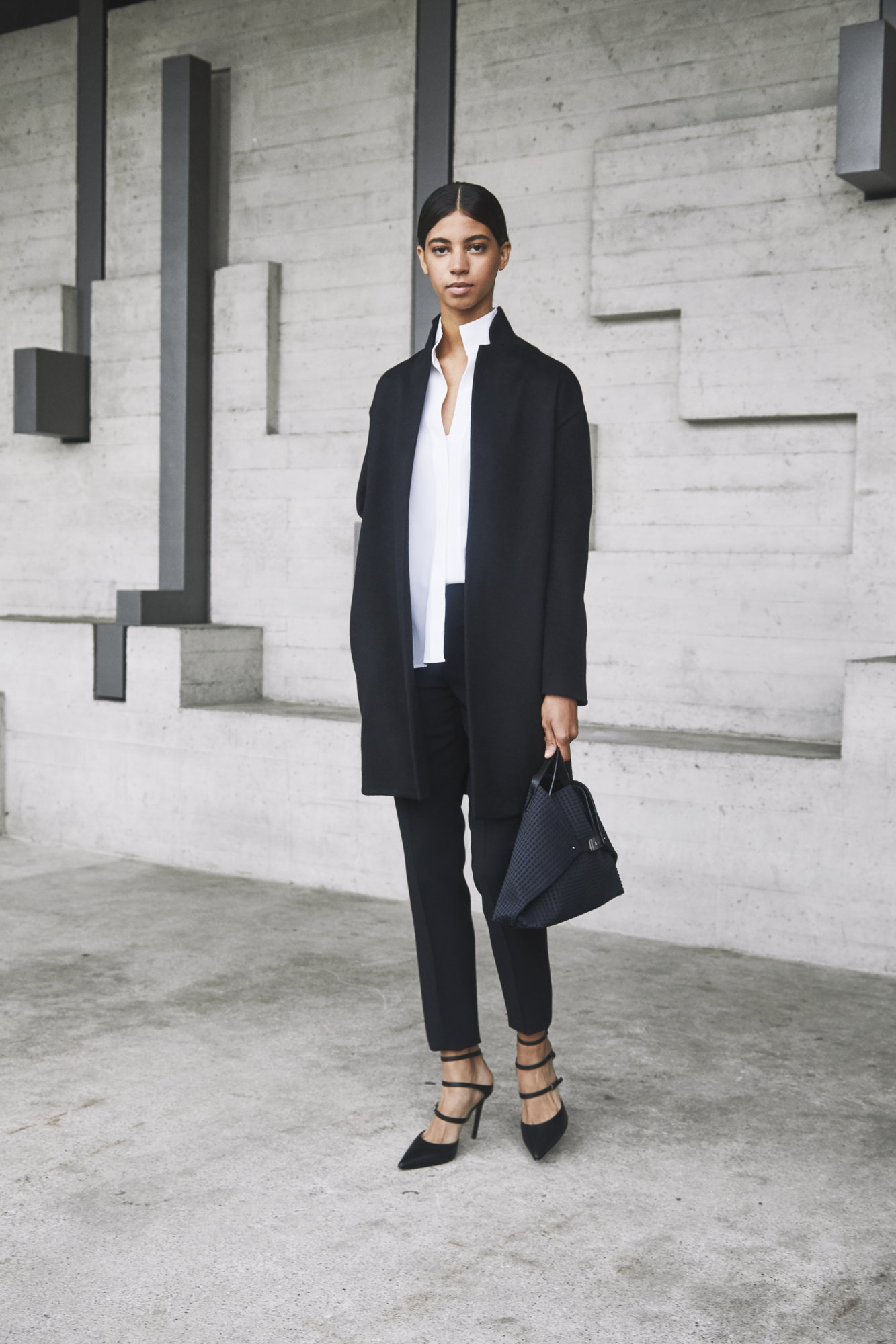 Designer Long Sleeve Silk Blouse with Stand-up Collar - black 