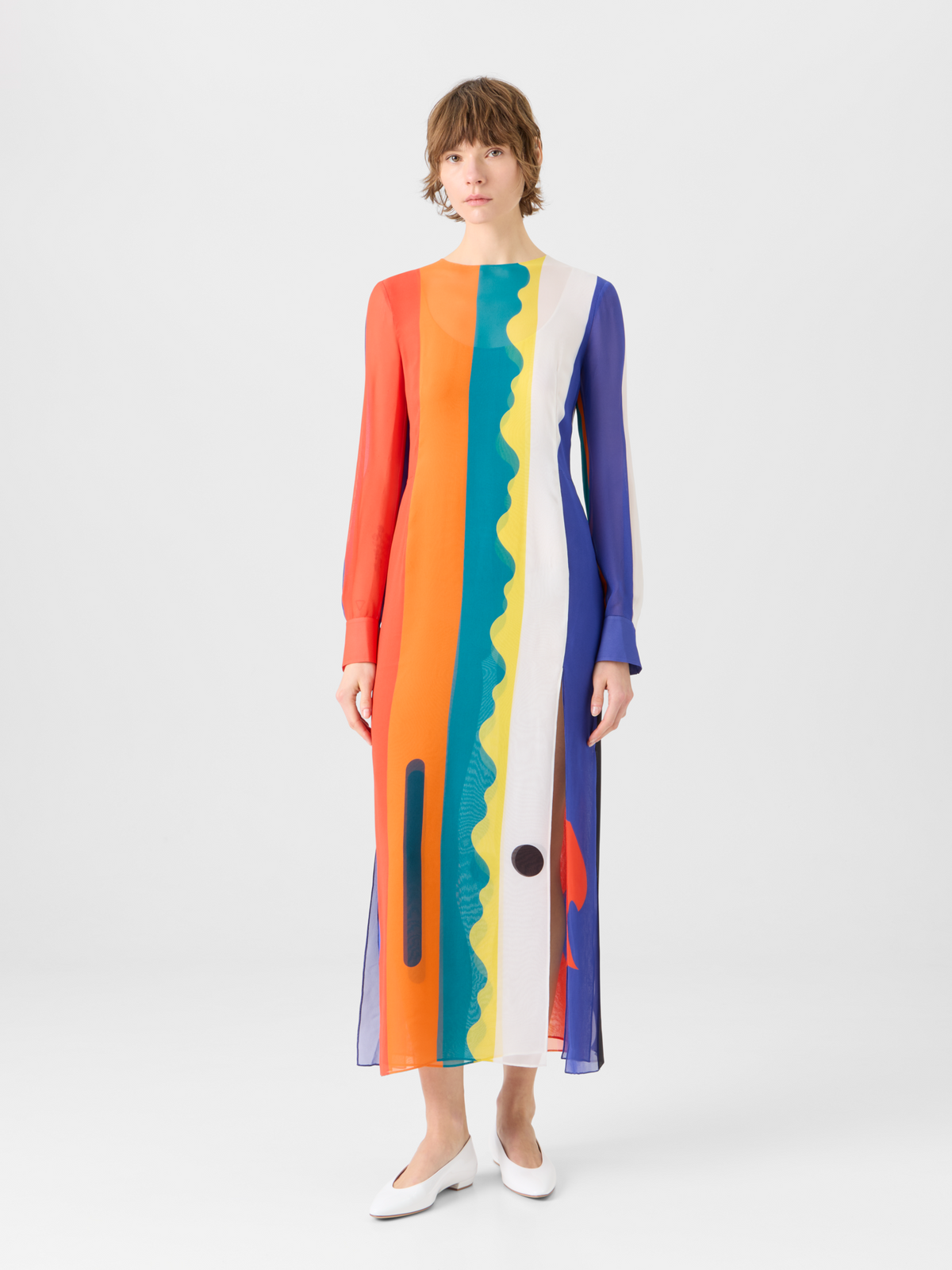 Designer Silk Long Dress with Paravent Print - multicolor #editorial