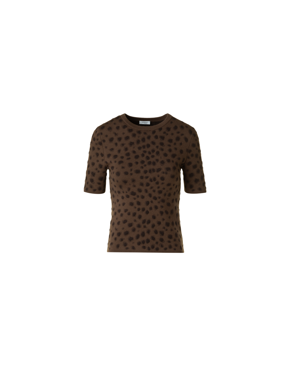 Designer Fitted Merino Wool Knit Top in Leopard Jacquard - neutral - brown