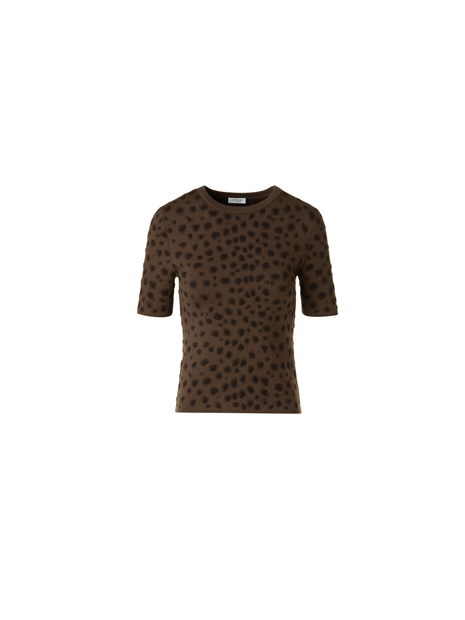 Designer Fitted Merino Wool Knit Top in Leopard Jacquard - neutral - brown