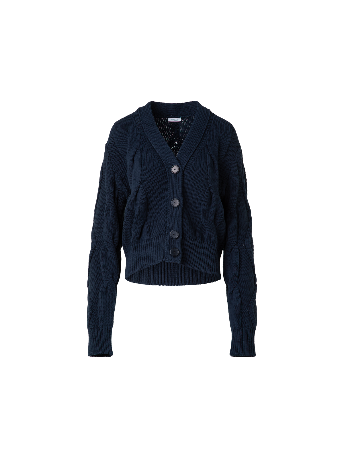 Designer Cardigan in Chunky Cotton Cable Knit - navy - blue