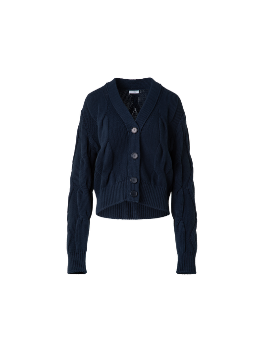 Designer Cardigan in Chunky Cotton Cable Knit - navy - blue