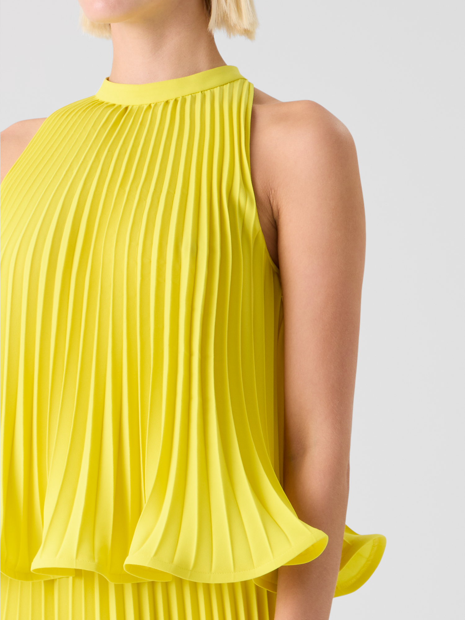 Designer Plissé Crêpe Halter Top - yellow 