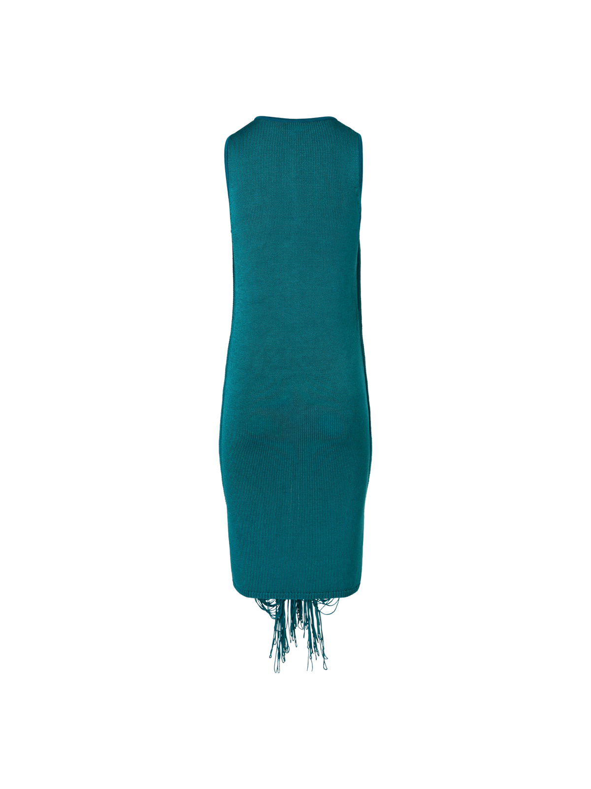 Designer Sleeveless Fringe Drape Knit Sheath Dress in Silk - green