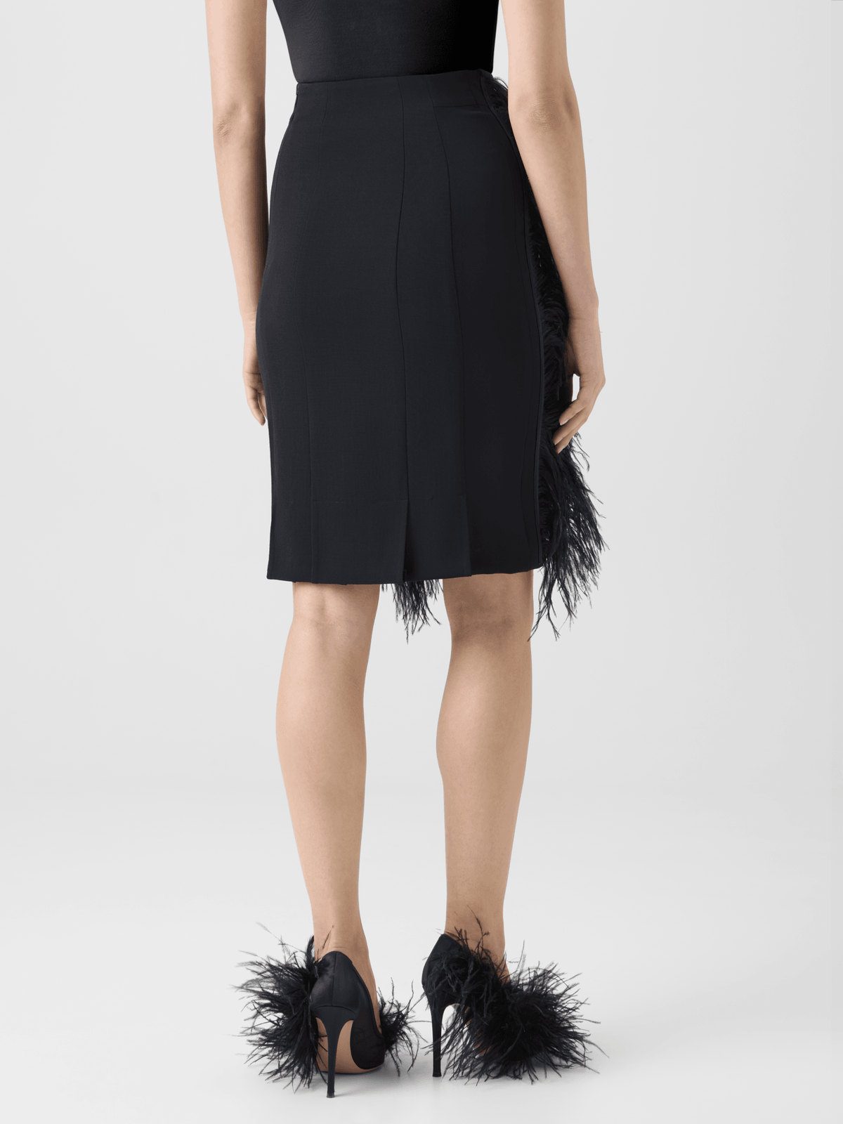 Designer Wool Double-Face Feathered Pencil Skirt - black - neutral 
