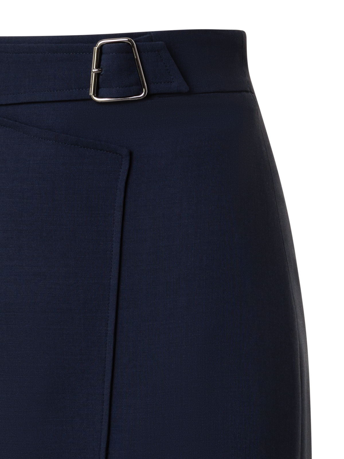 Designer Wool Double-Face Wrap Effect Pencil Skirt - navy - blue