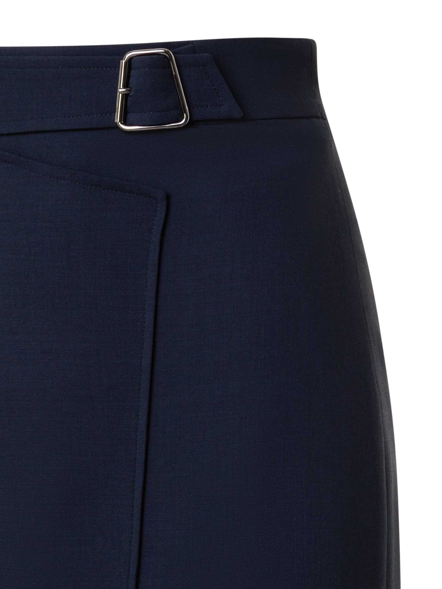 Designer Wool Double-Face Wrap Effect Pencil Skirt - navy - blue