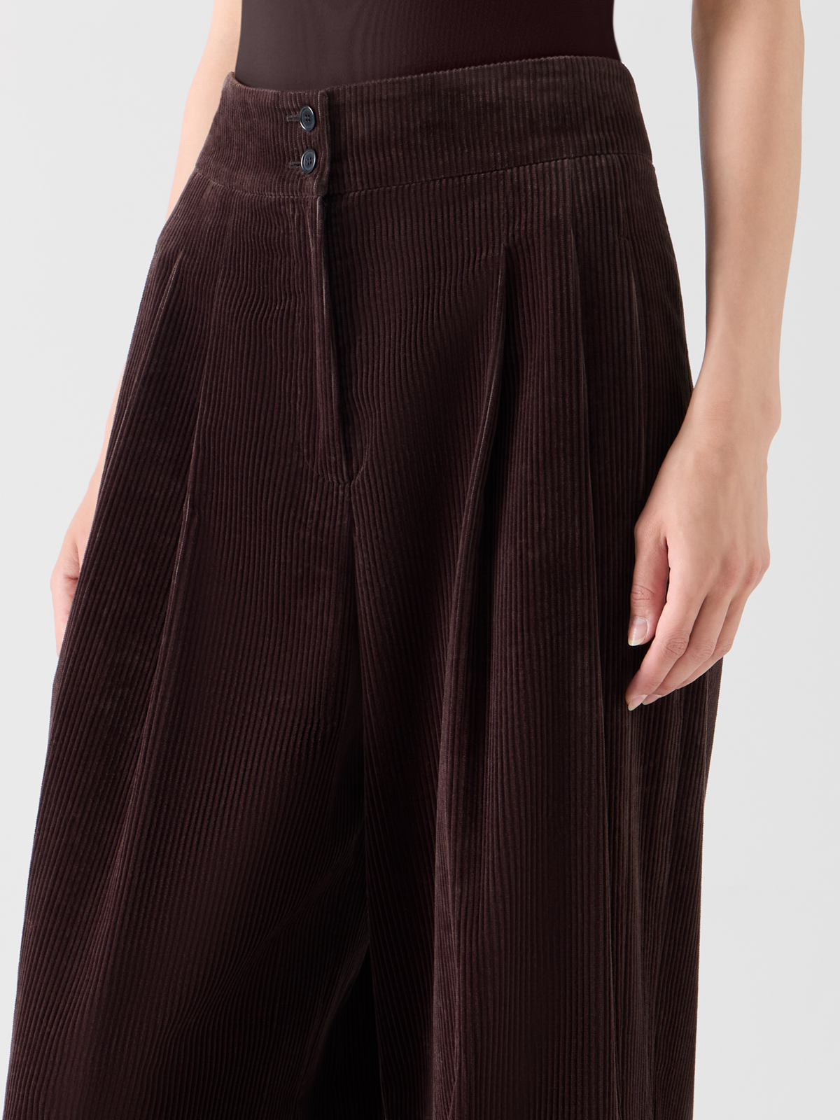 Designer Wide Pleated Pants in Cotton Corduroy - brown #editorial