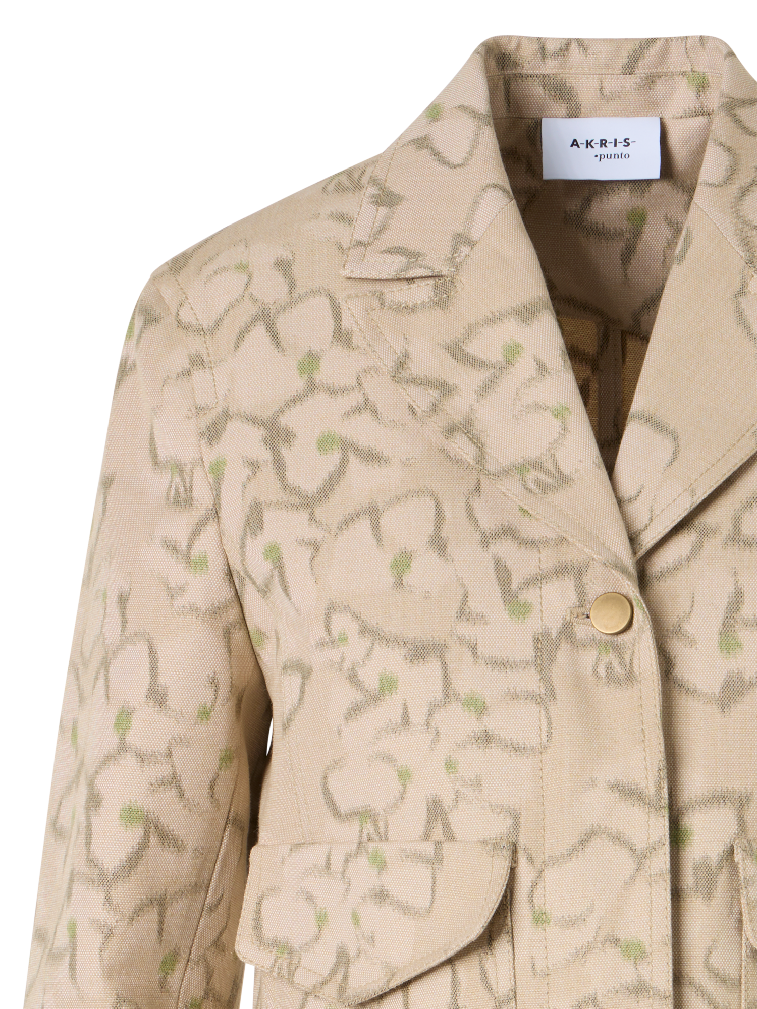 Designer Bracelet-Sleeve Ikat Flower Boxy Jacket - beige