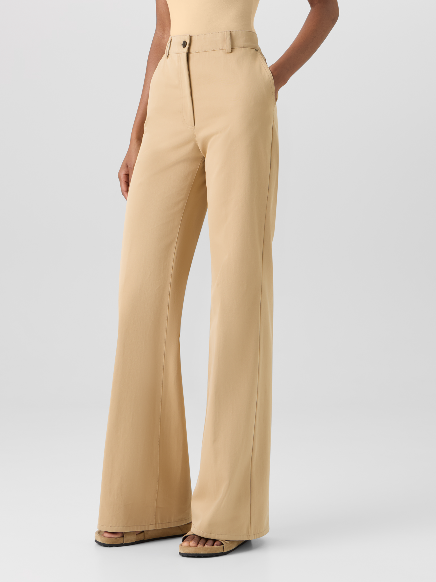 Designer Celia Bootcut Pants in Cotton Gabardine - beige 