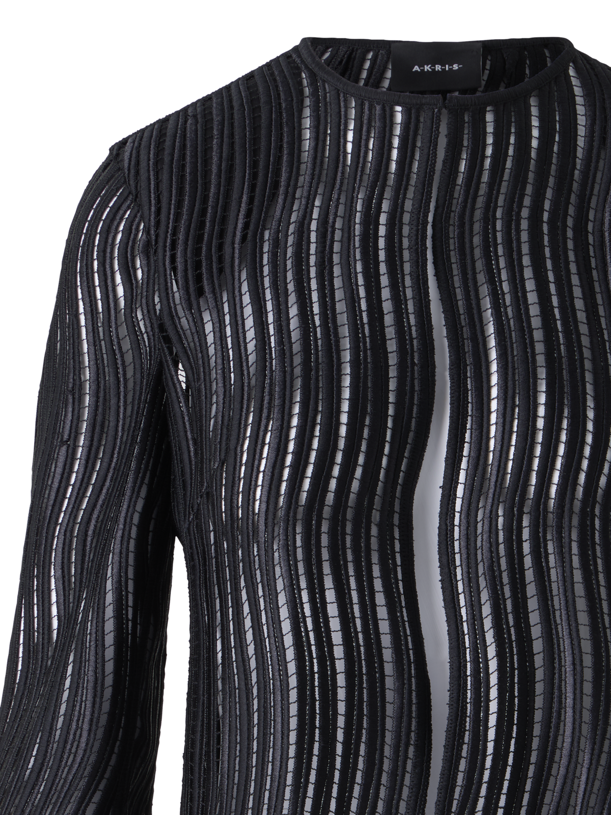 Designer Hekka Long Sheer Wave Guipure Jacket - black