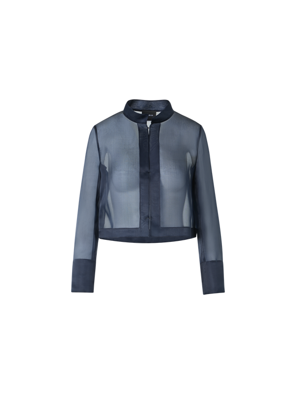 Designer Silk Organza Short Jacket - navy