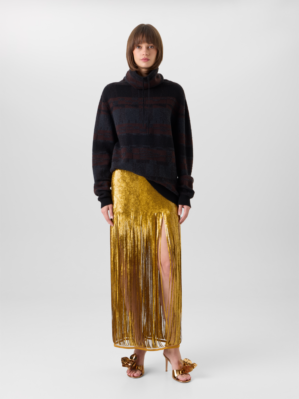 Designer Sequin Fringe Midi Skirt - gold #editorial