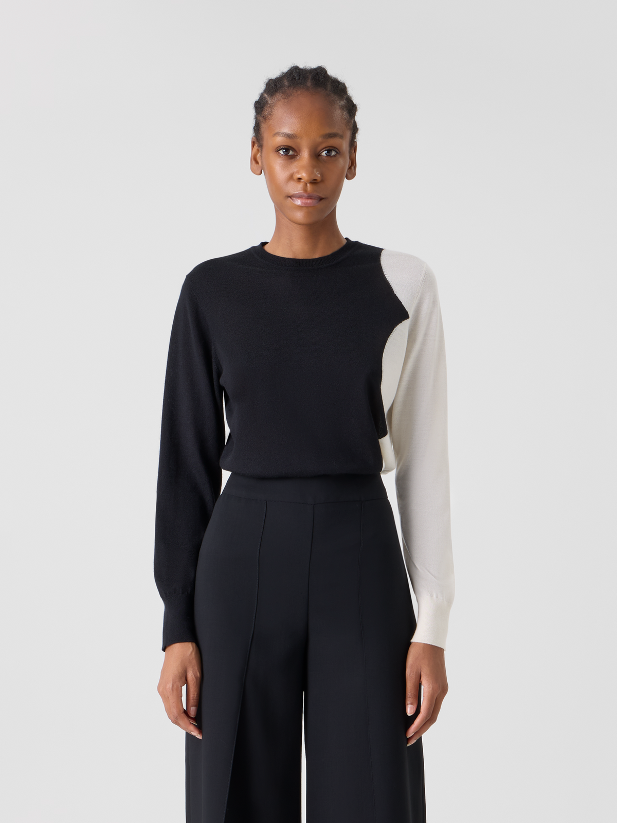 Designer Long Sleeve Cashmere Silk Cloud Intarsia Sweater - black #editorial