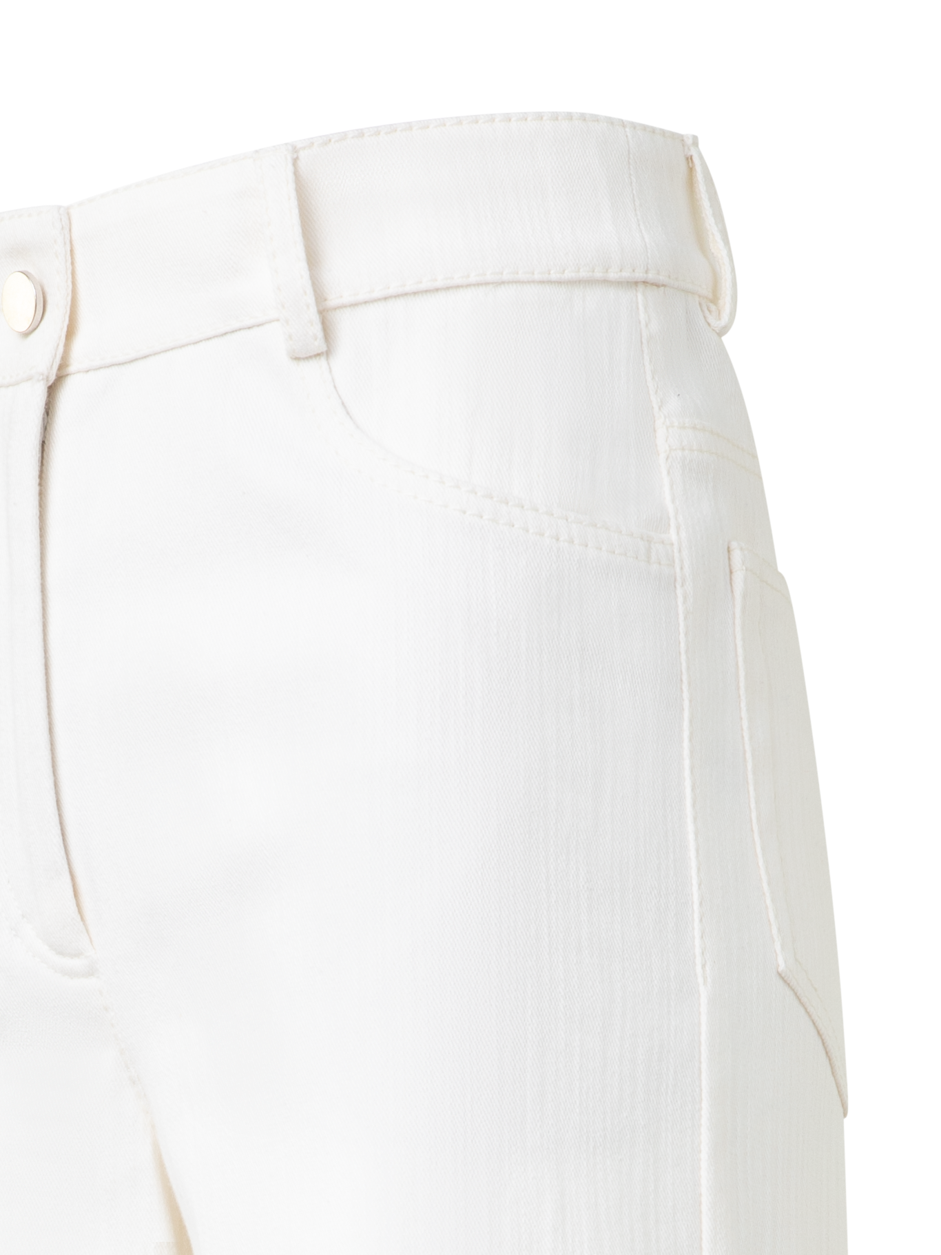 Designer Wide Cotton Denim Stretch Pants - ecru - white