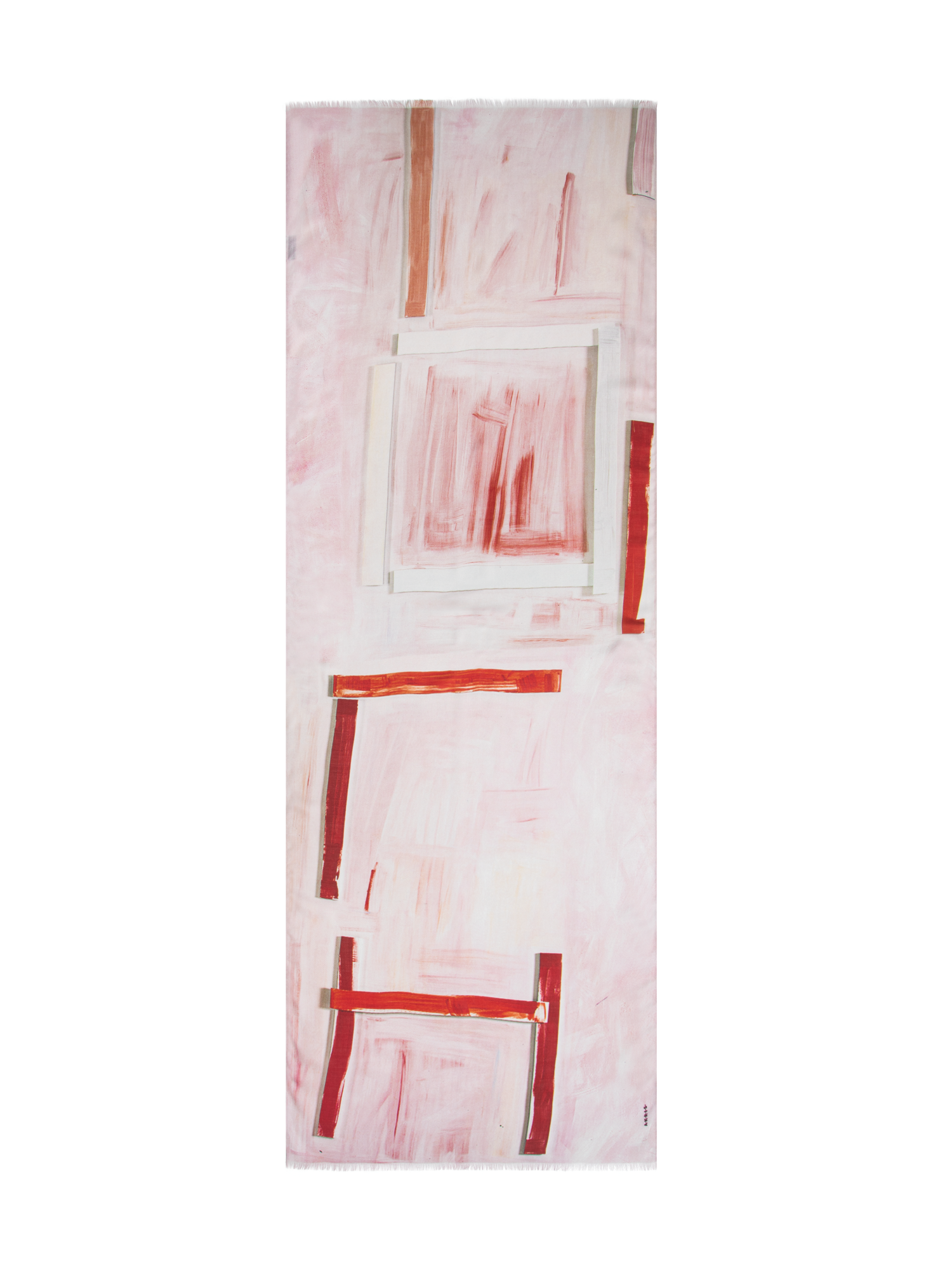 Designer Scarf in Cashmere and Silk with Ohayo Print - pink