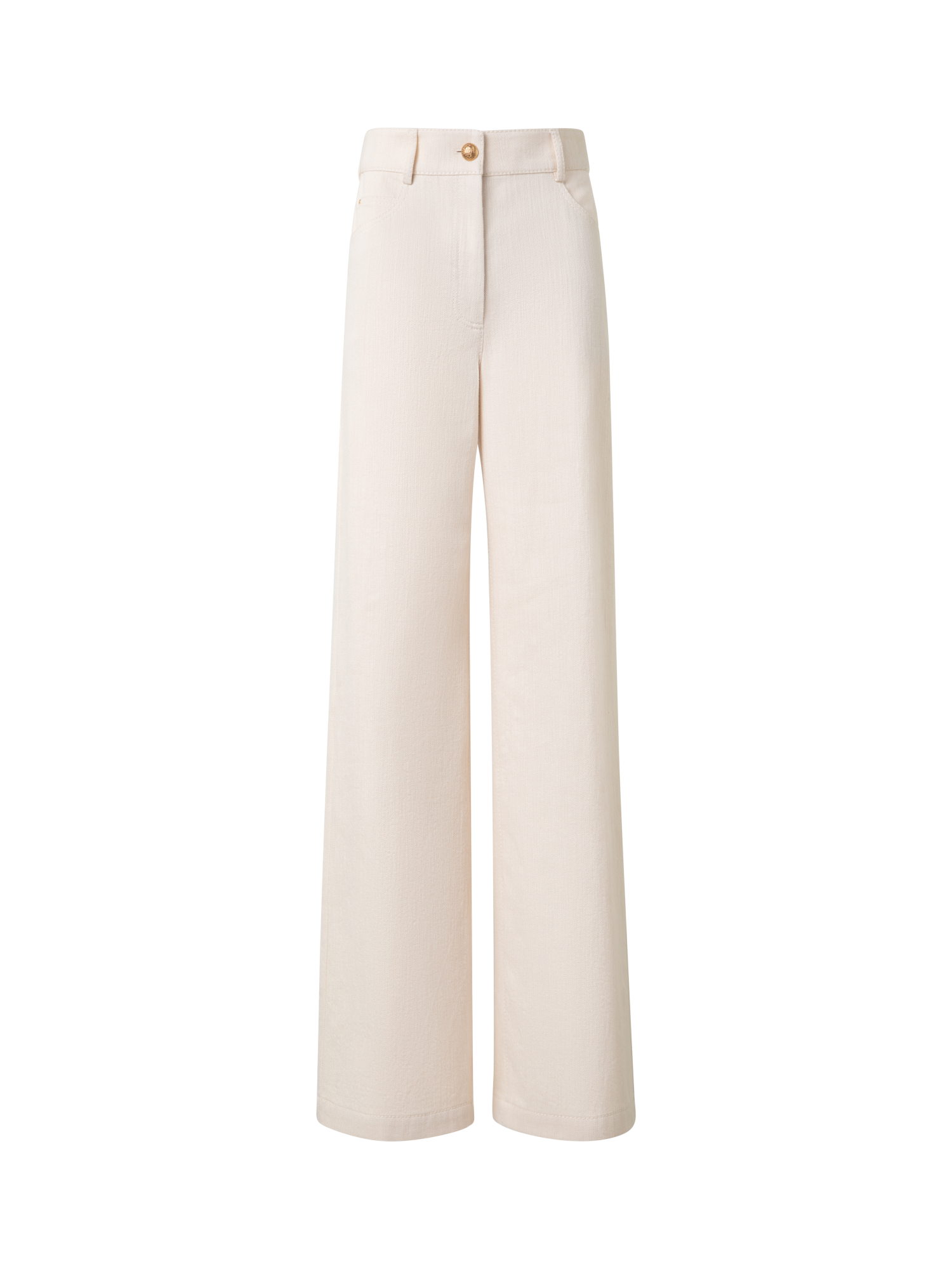 Designer Wide Cotton Wool Denim Stretch Pants - neutral - pastel - beige
