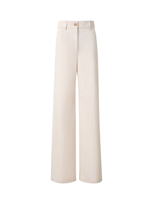 Designer Wide Cotton Wool Denim Stretch Pants - neutral - pastel - beige