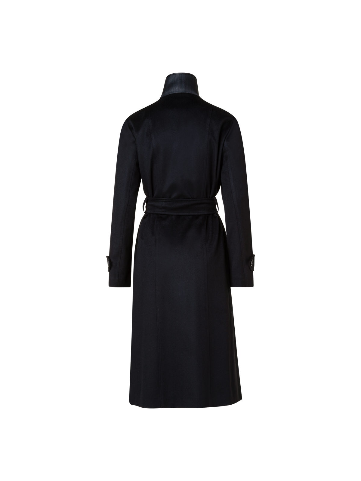 Designer Cashmere Coat with Horsehair Collar and Pocket - black