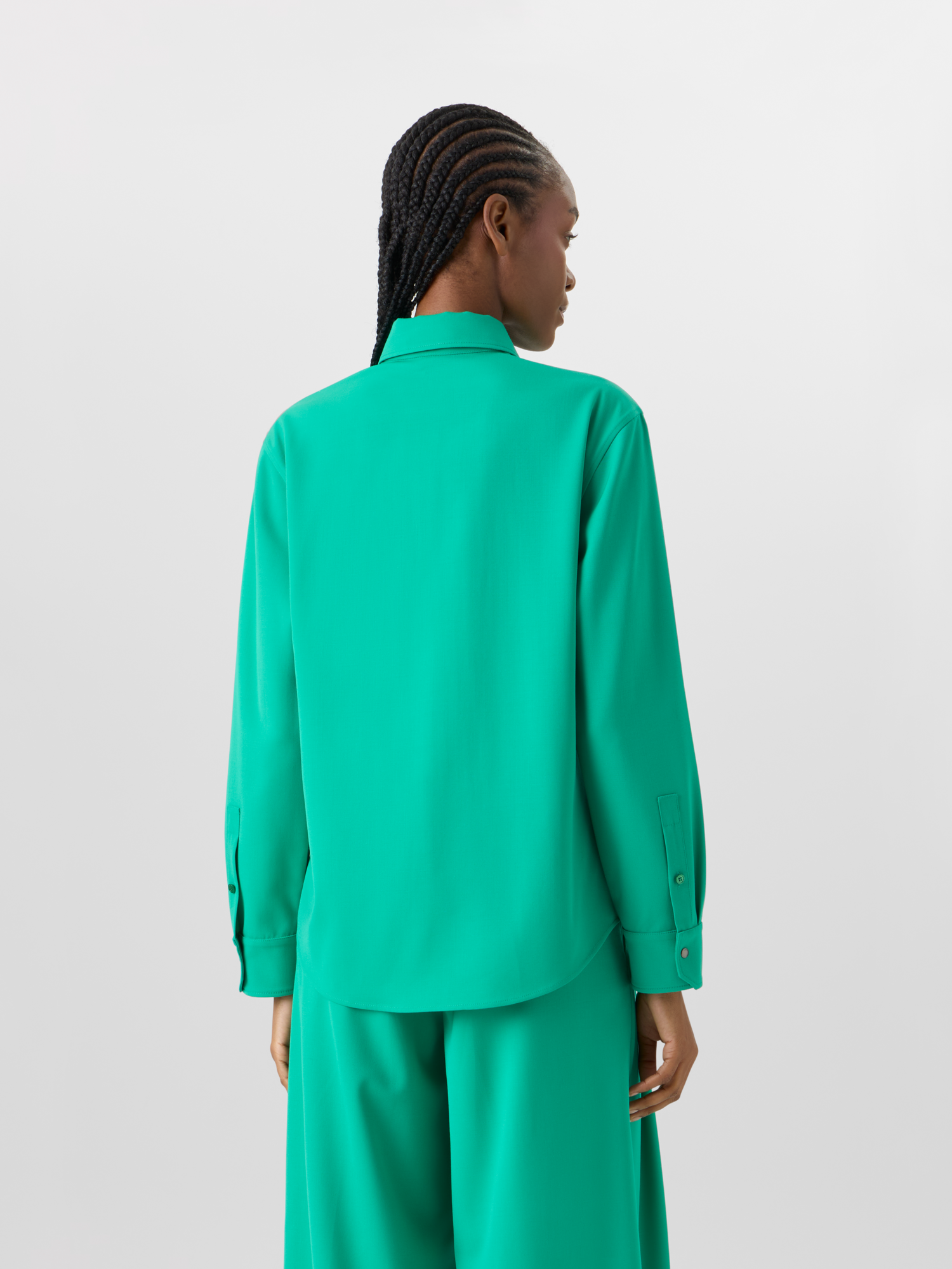 Designer Long-Sleeve Wool Gabardine Blouse - green 