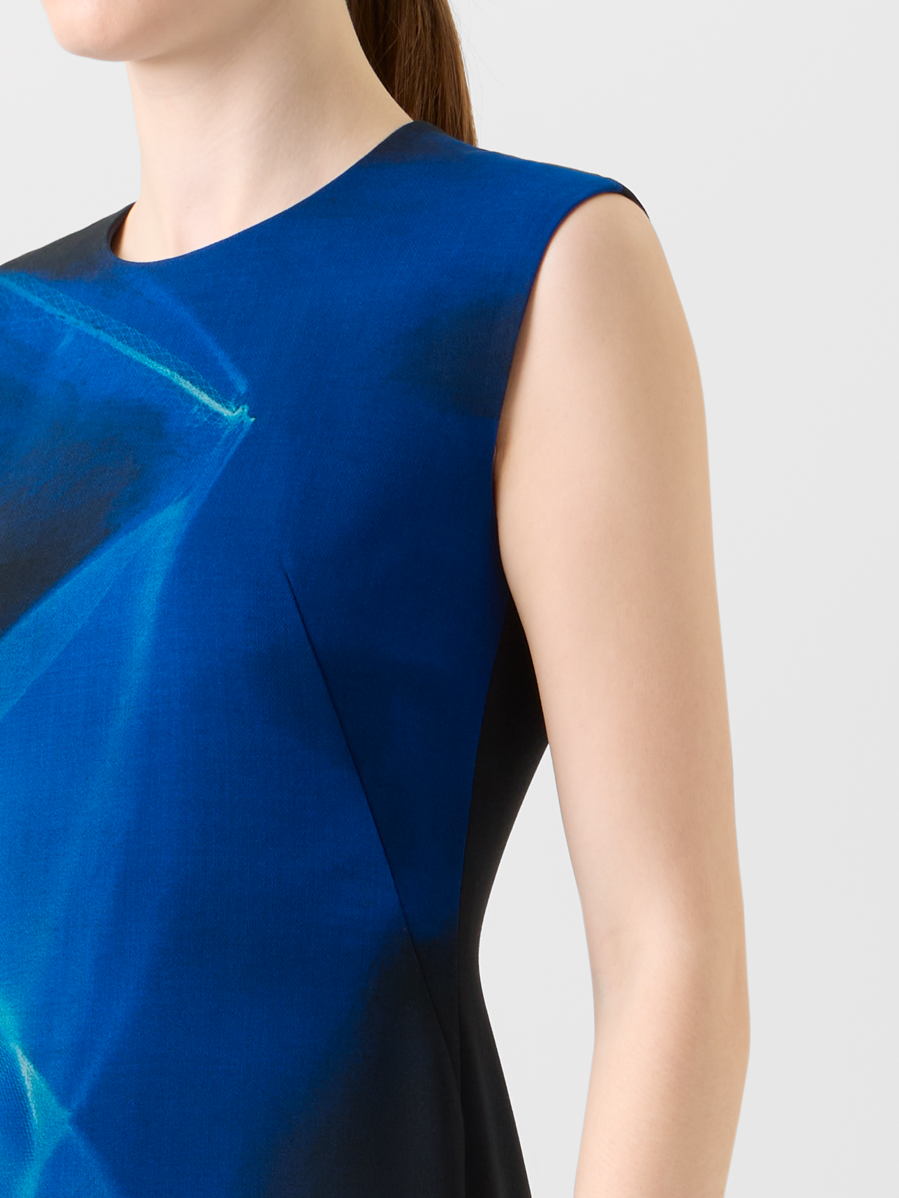 Designer Wool Shift Dress in Alyson's Cyanotype Print - blue - multicolor 