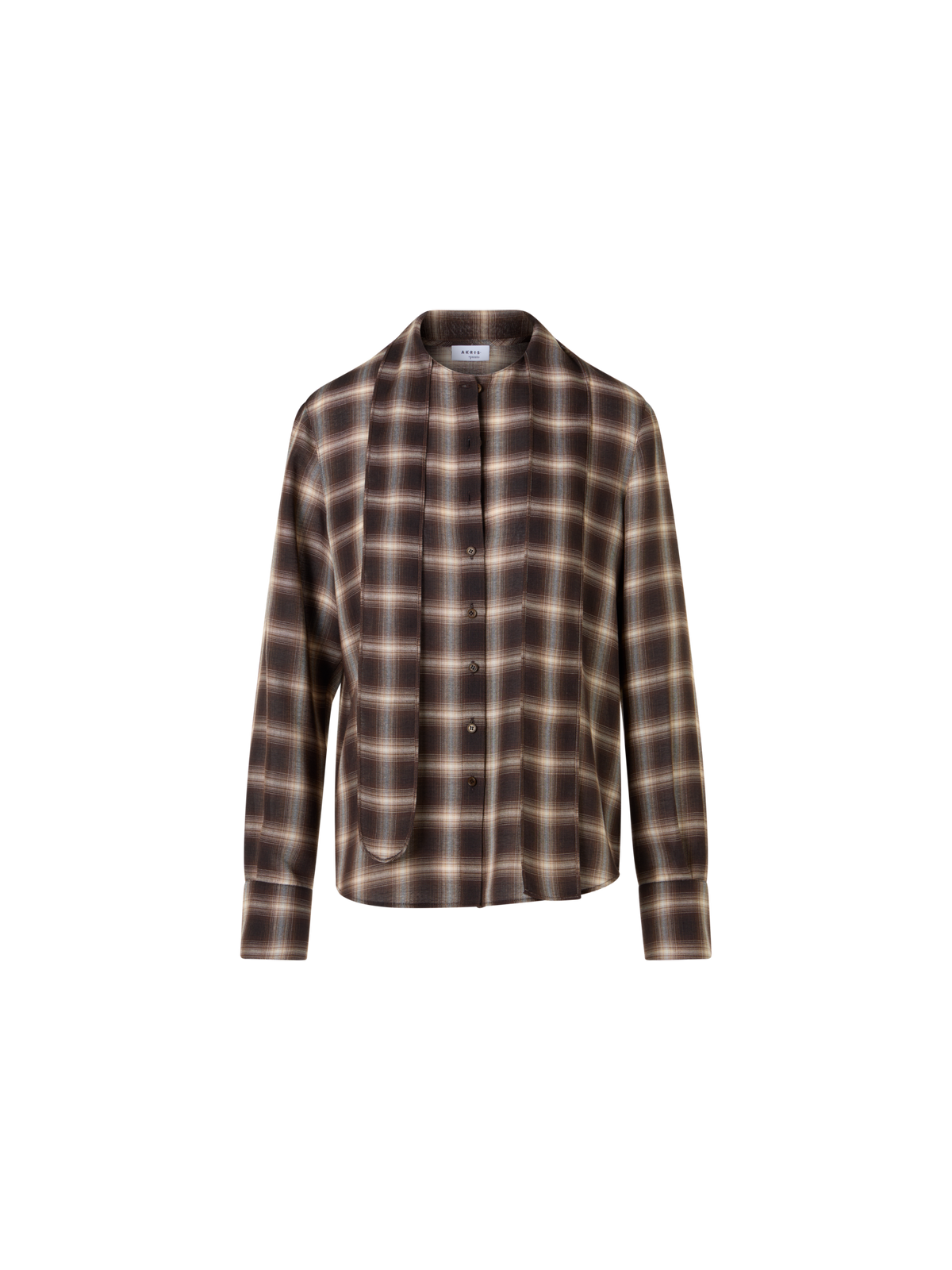 Designer Plaid Blouse in Wool Shelley with Bow Collar - brown - multicolor