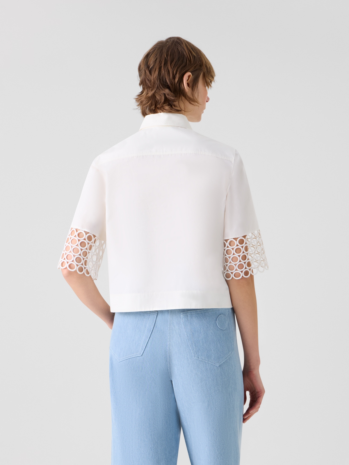 Designer Cotton Boxy Blouse with Eyelet Guipure - white #editorial