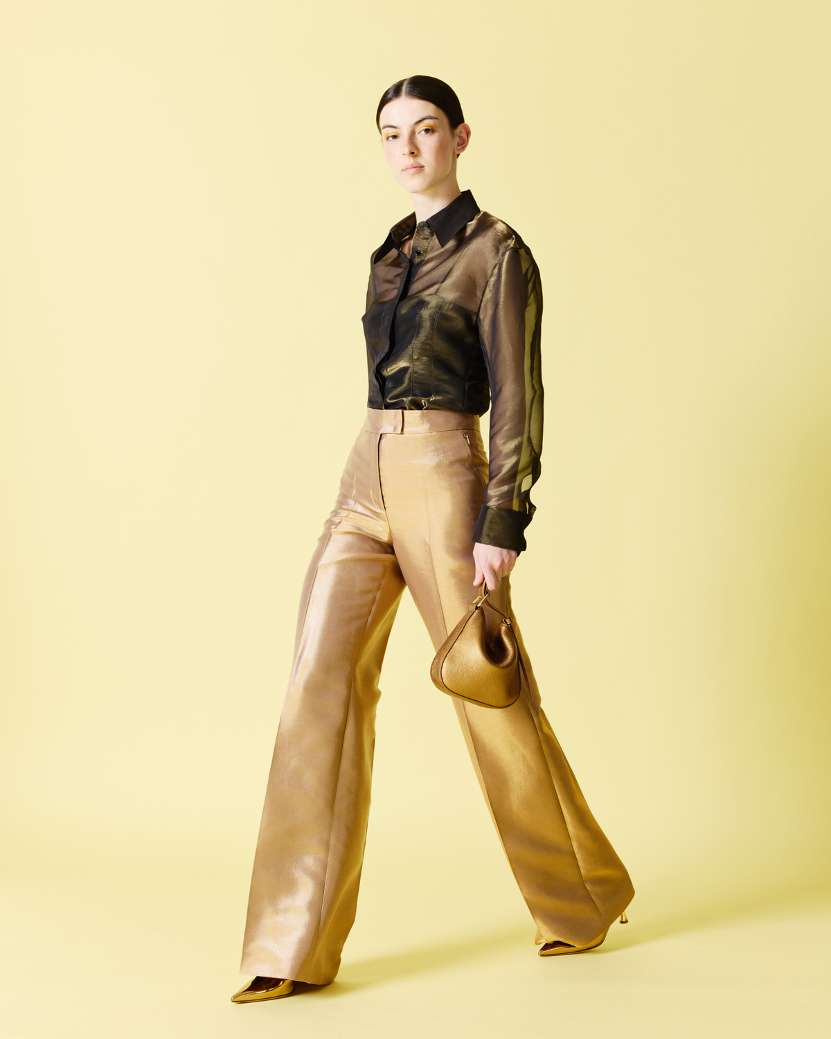 Designer Wide Cotton and Golden Lurex Pants - gold #editorial
