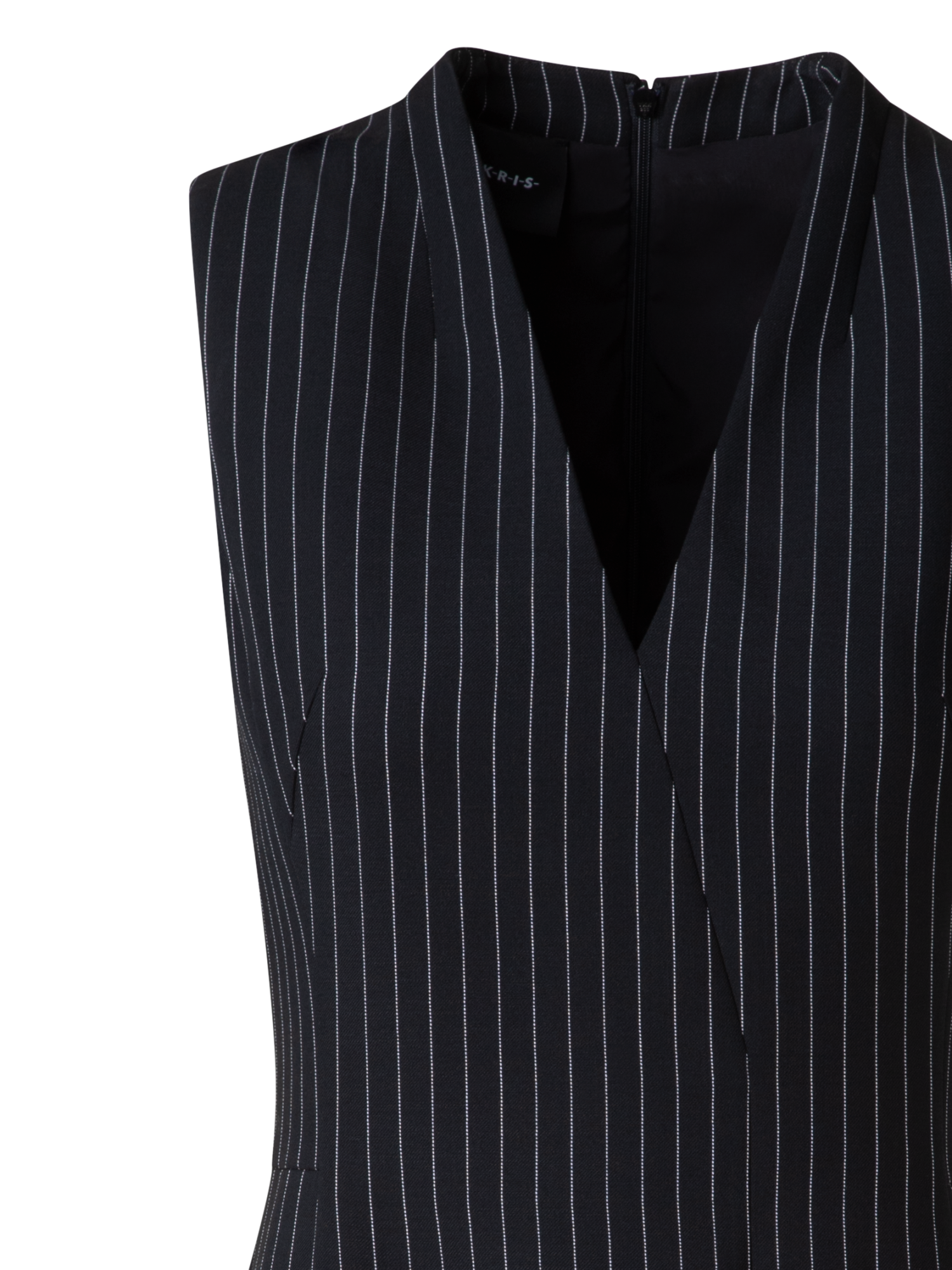 Designer Wool Double-Face Sheath Dress with Pinstripes - black