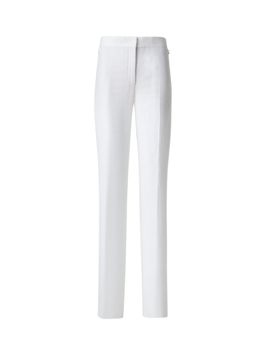 Designer Straight Linen Pants - neutral - ecru - white