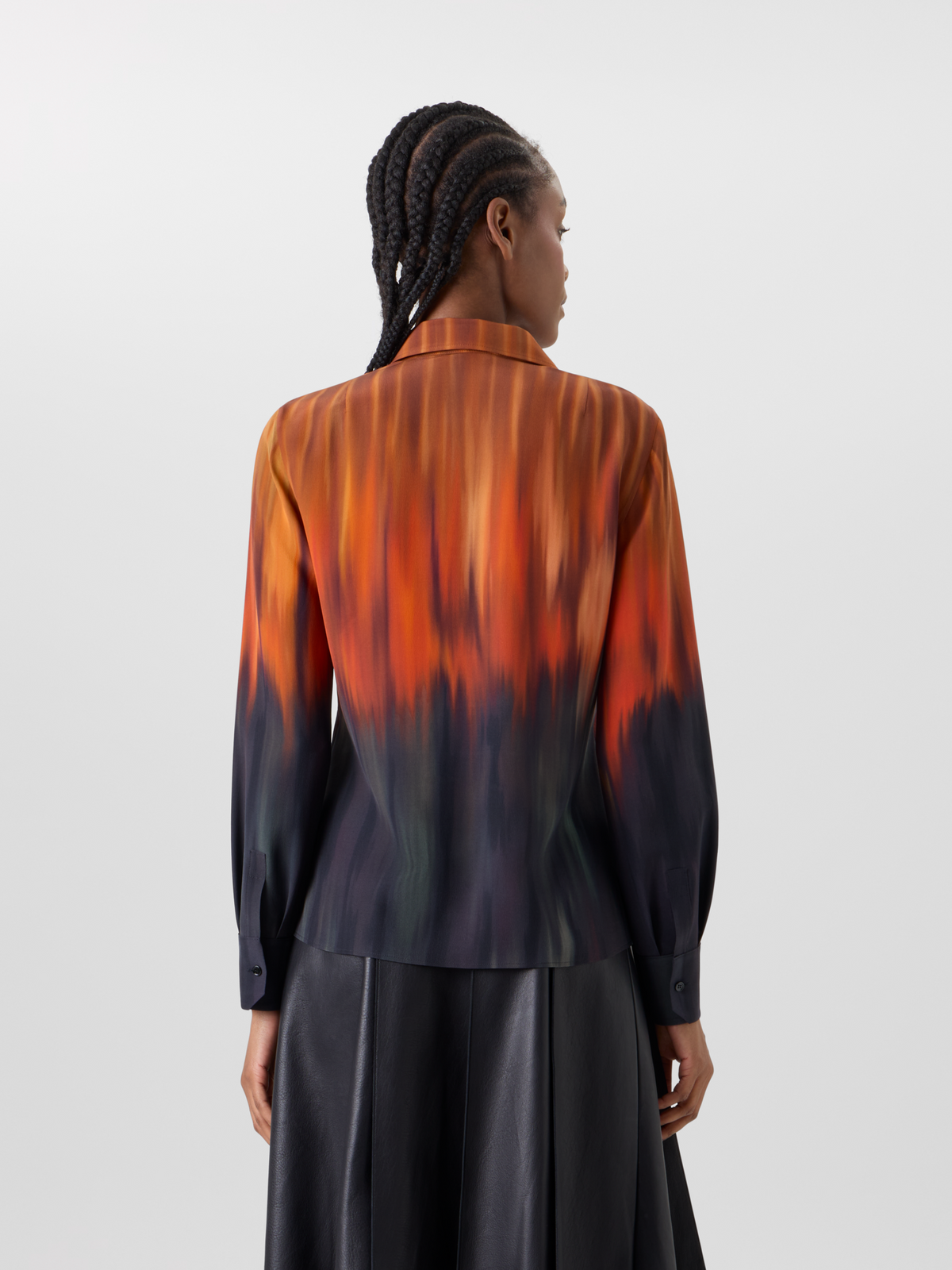 Designer Silk Blouse in Fuego Negro Print - black - red - multicolor - orange 