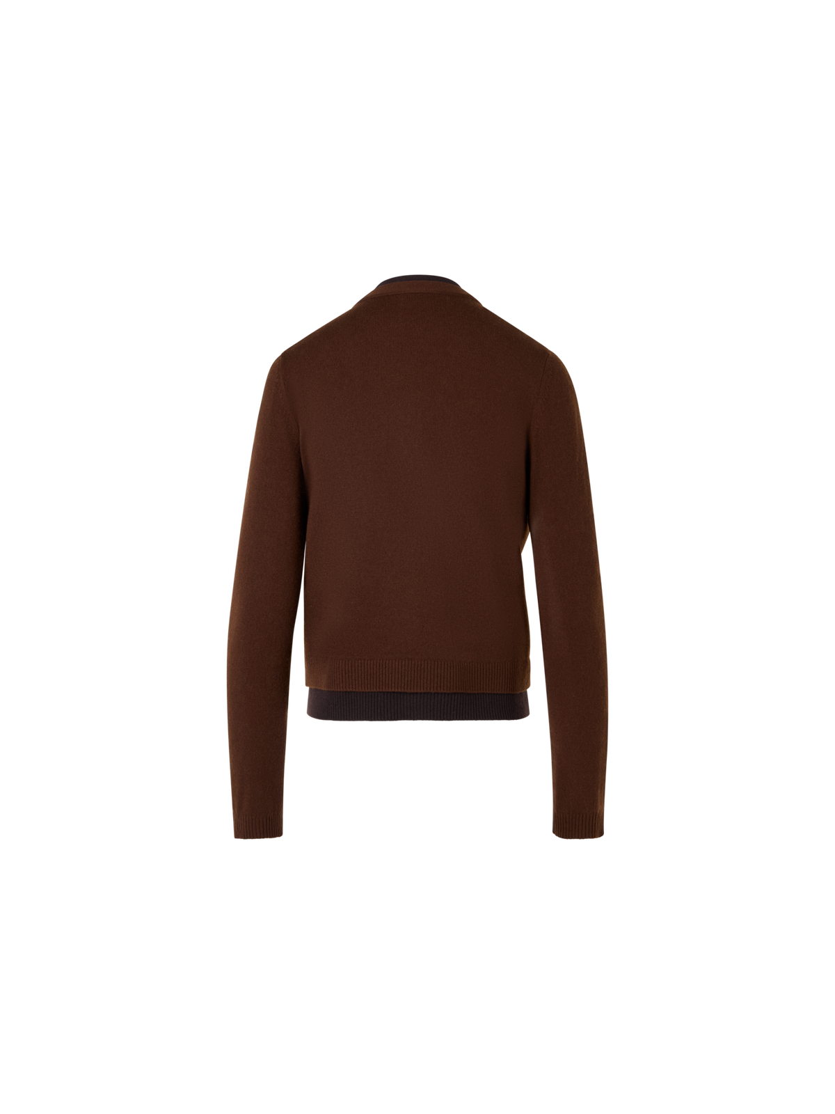 Designer Wool Cashmere Cardigan with V-Neck Trompe l'Oeil - brown