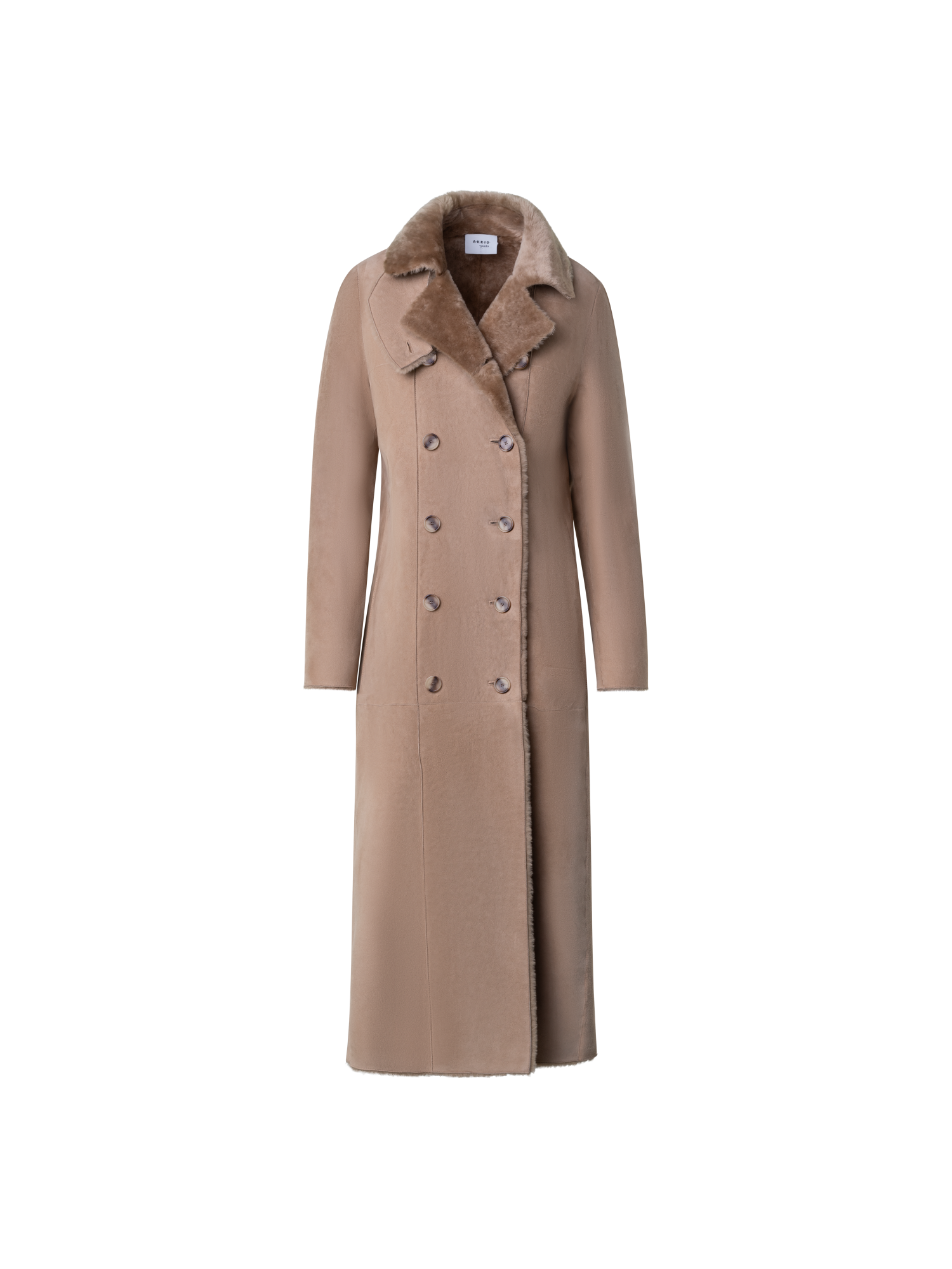 Designer Long Lamb Shearling Coat - beige