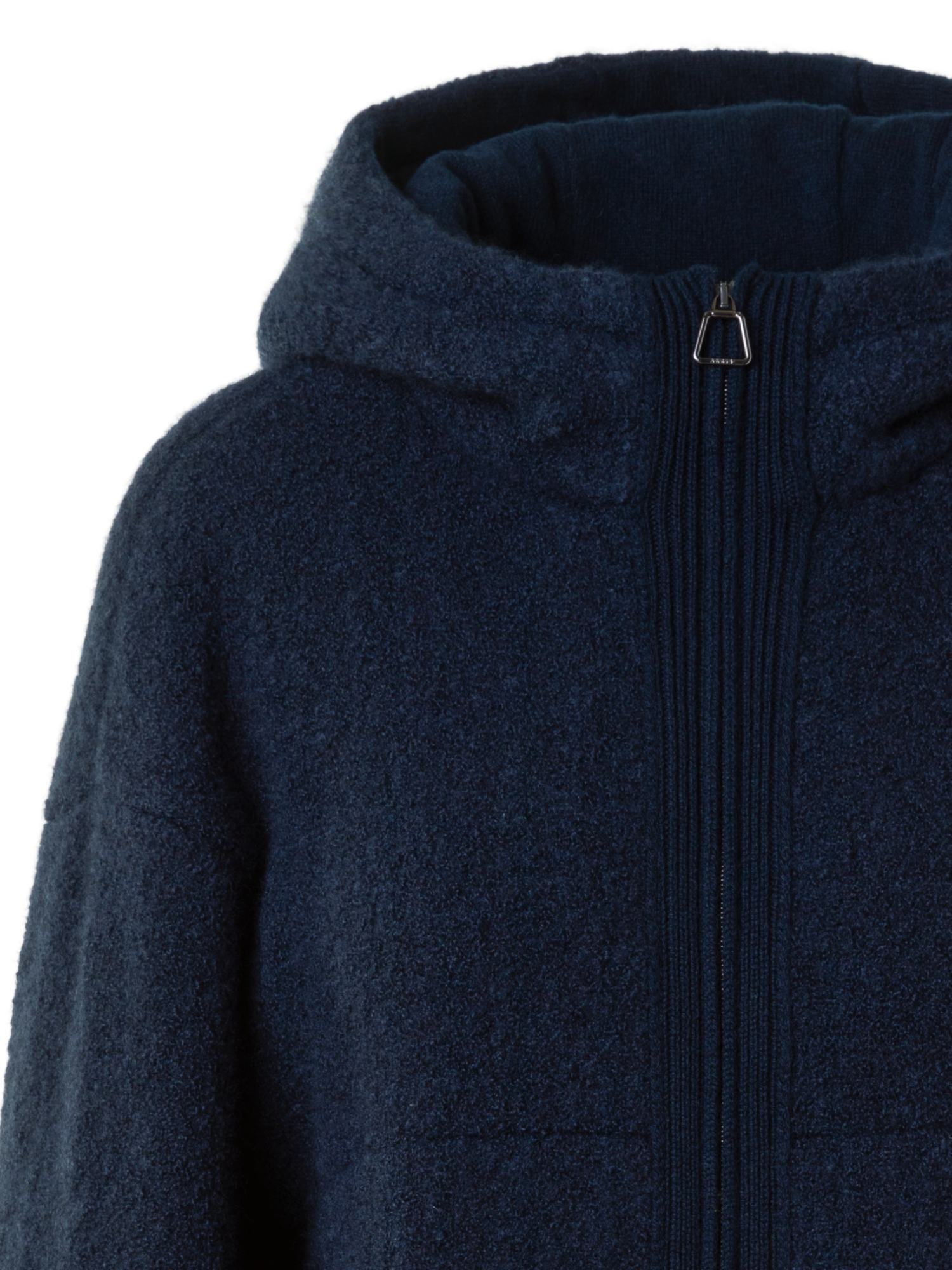 Designer Ultra-Soft Cashmere Silk Bouclé Zip Hoodie - neutral - navy - blue