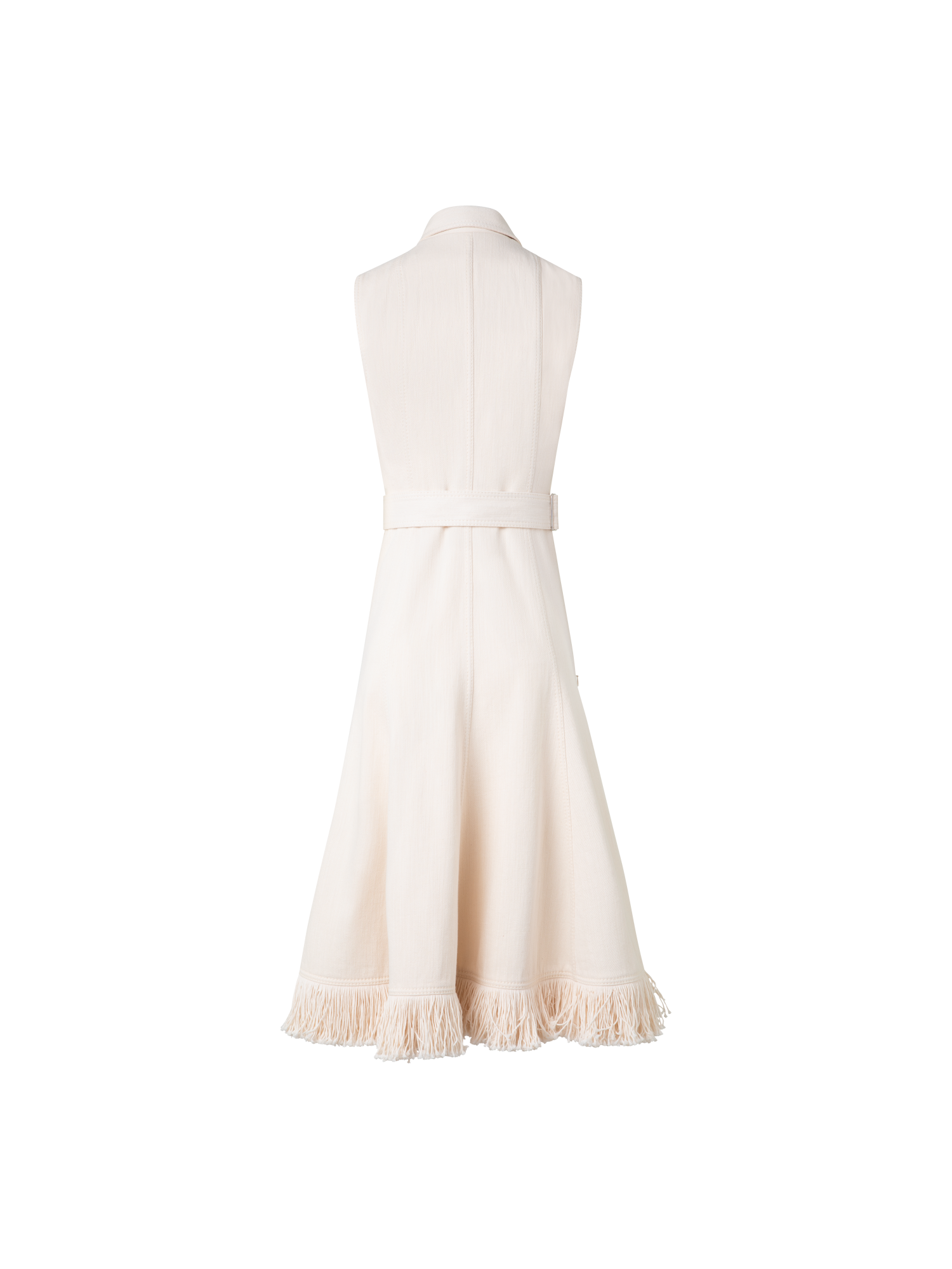 Designer Fit and Flare Denim Midi Dress with Fringes - neutral - pastel