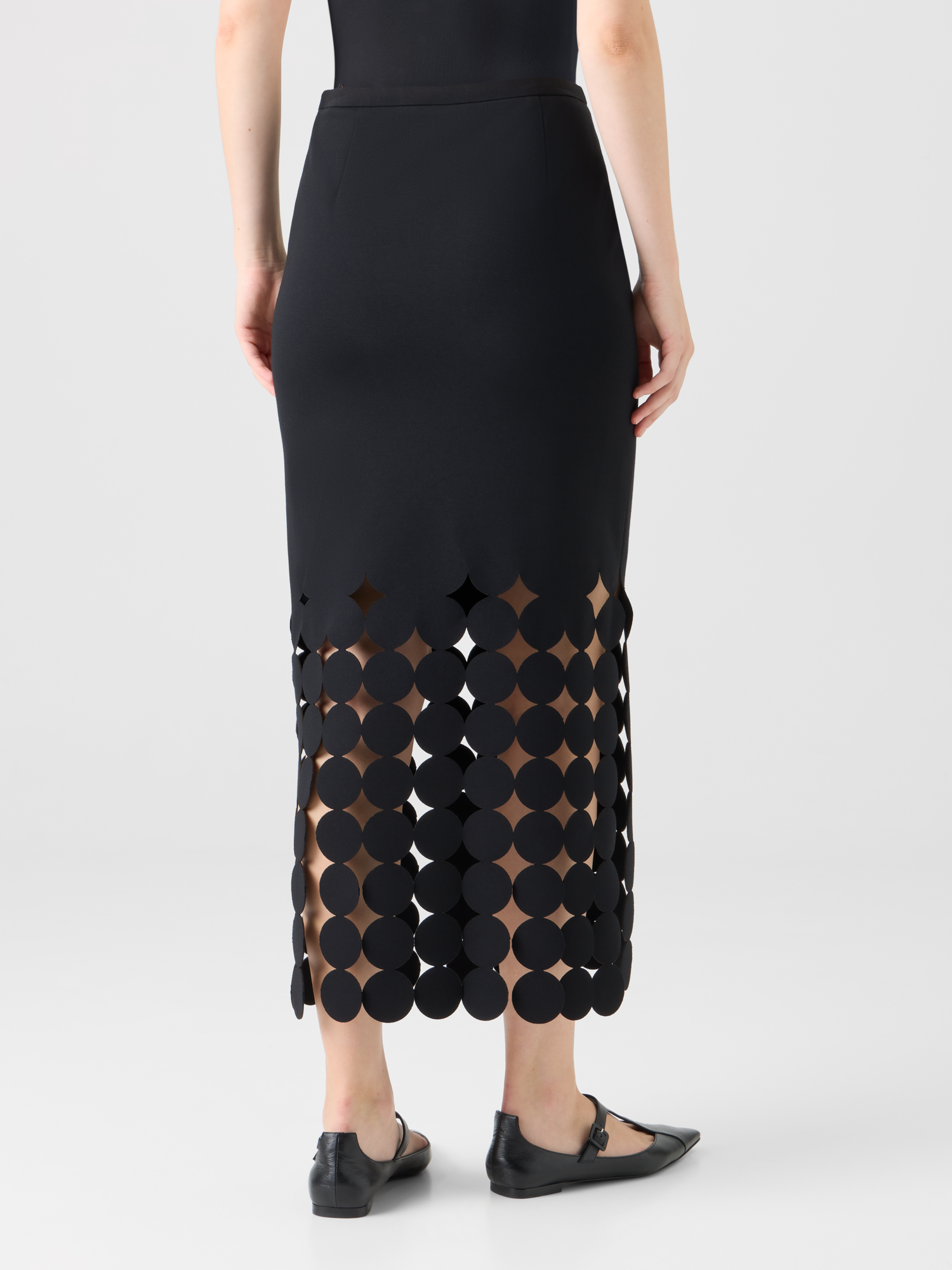 Designer Dropping Dot Cut-Out Jersey Midi Skirt - black 