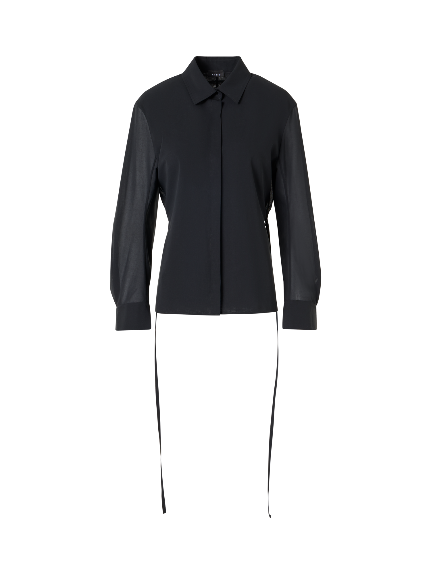 Designer Long-Sleeve Cotton Voile Blouse - black