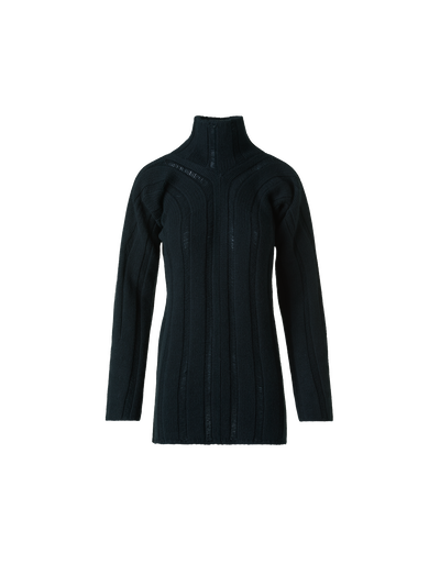 Designer Maxi Rib Cashmere Mock Neck Sweater - black - neutral