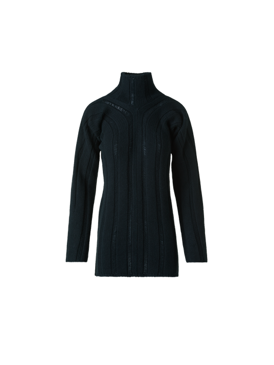 Designer Maxi Rib Cashmere Mock Neck Sweater - black - neutral