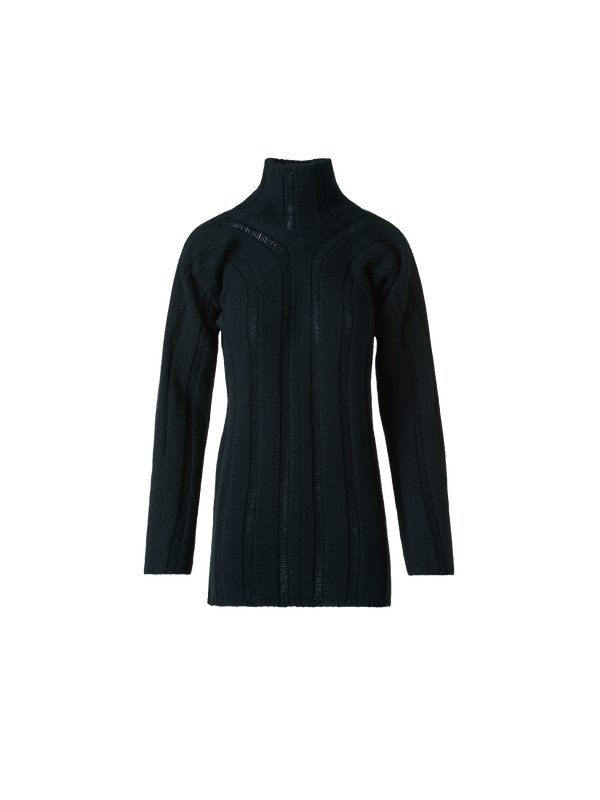 Designer Maxi Rib Cashmere Mock Neck Sweater - black - neutral