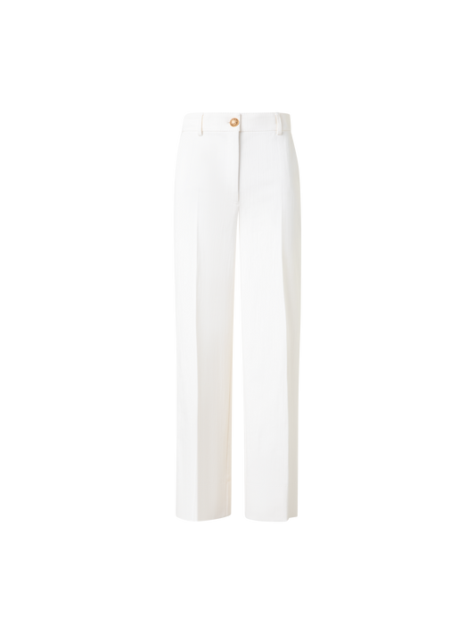 Designer Cropped Wide Cotton Denim Stretch Pants - neutral - ecru - white