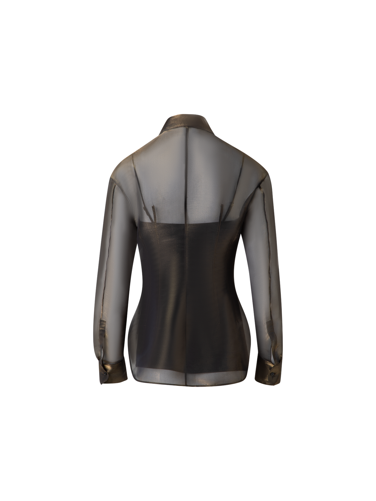 Designer Blouse in Sheer Organza Silk with Gold Shimmer - black - gold