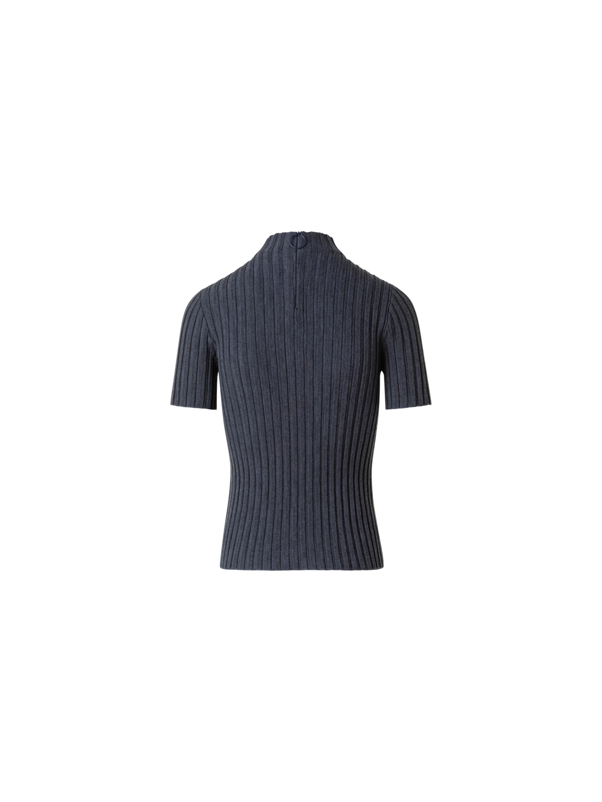 Designer Fitted Merino Wool Rib Mock Neck Knit Top - neutral - grey