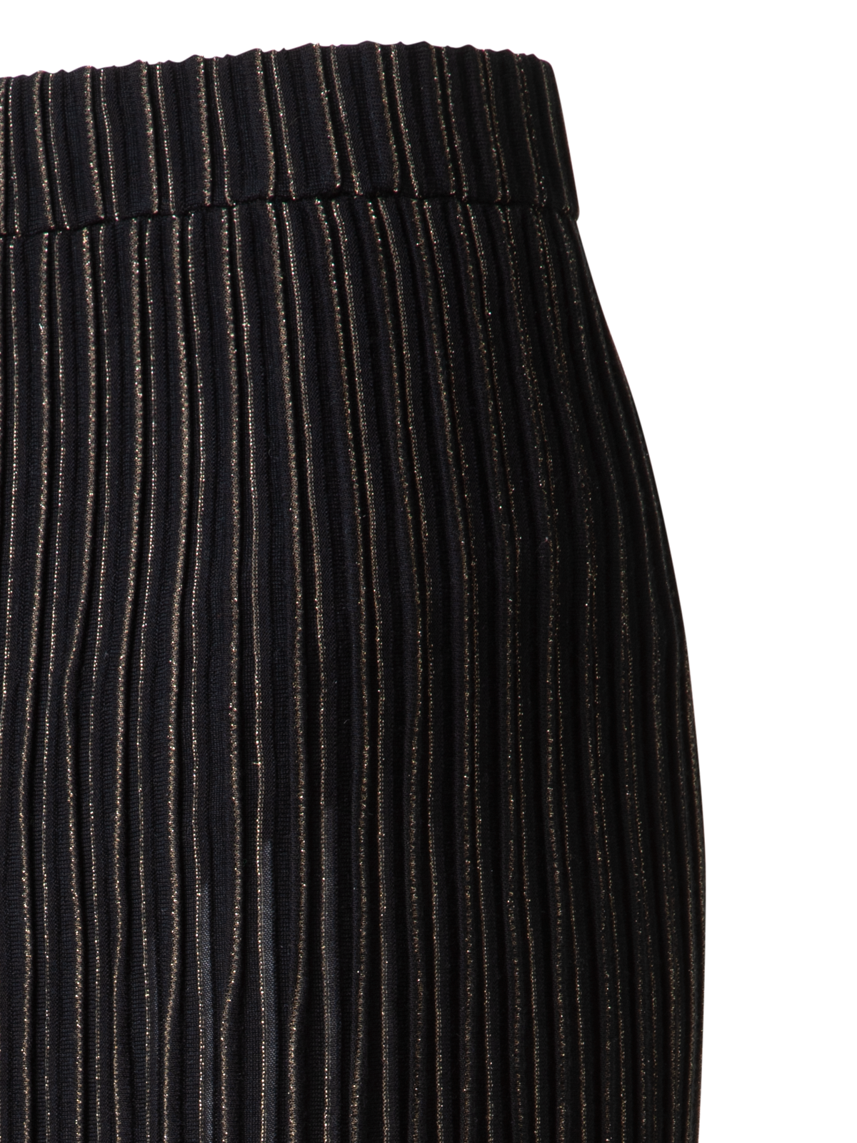 Designer Midi Knit Skirt with and Golden Lurex Stripes - black - multicolor - gold