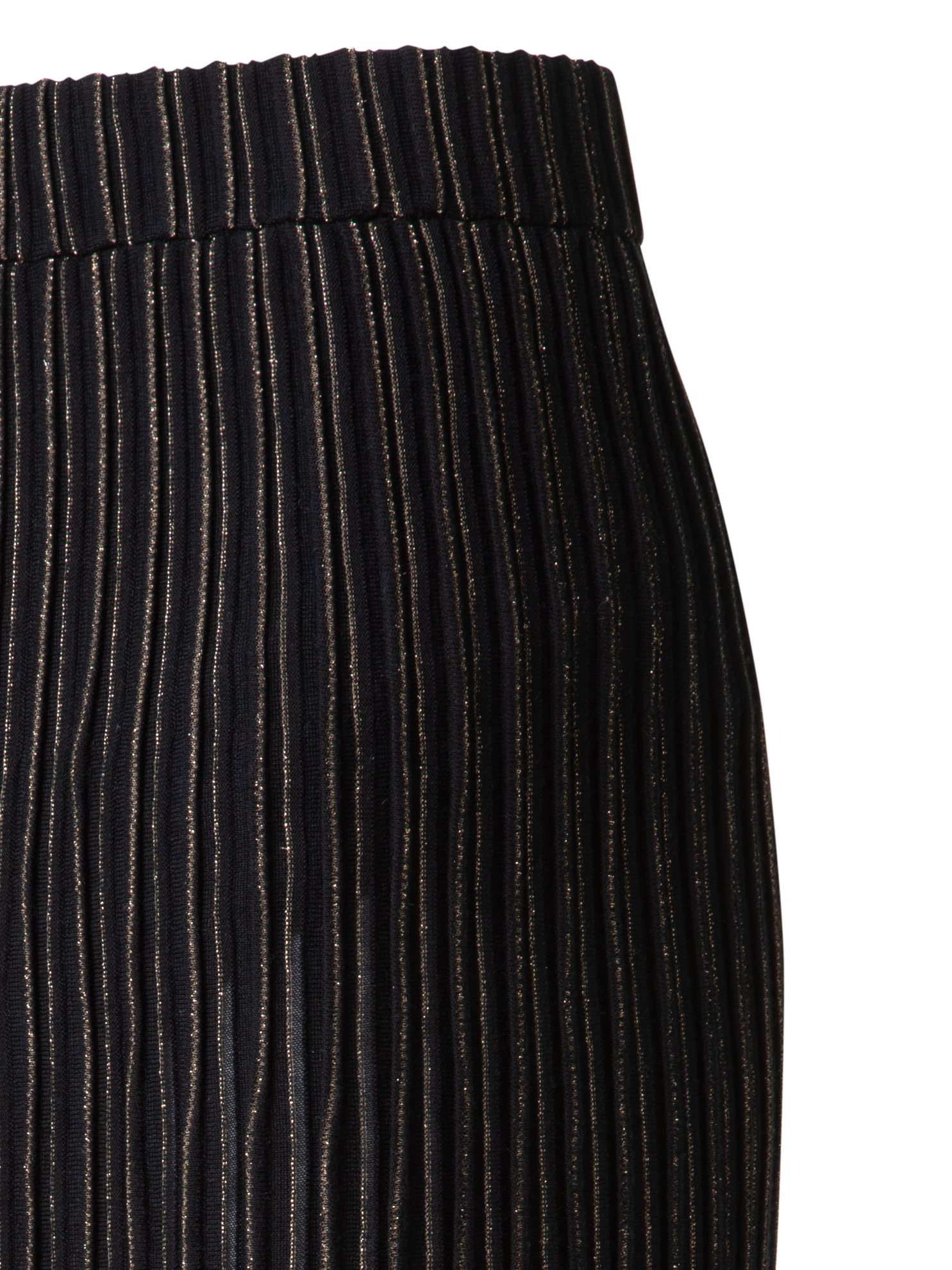 Designer Midi Knit Skirt with and Golden Lurex Stripes - black - multicolor - gold